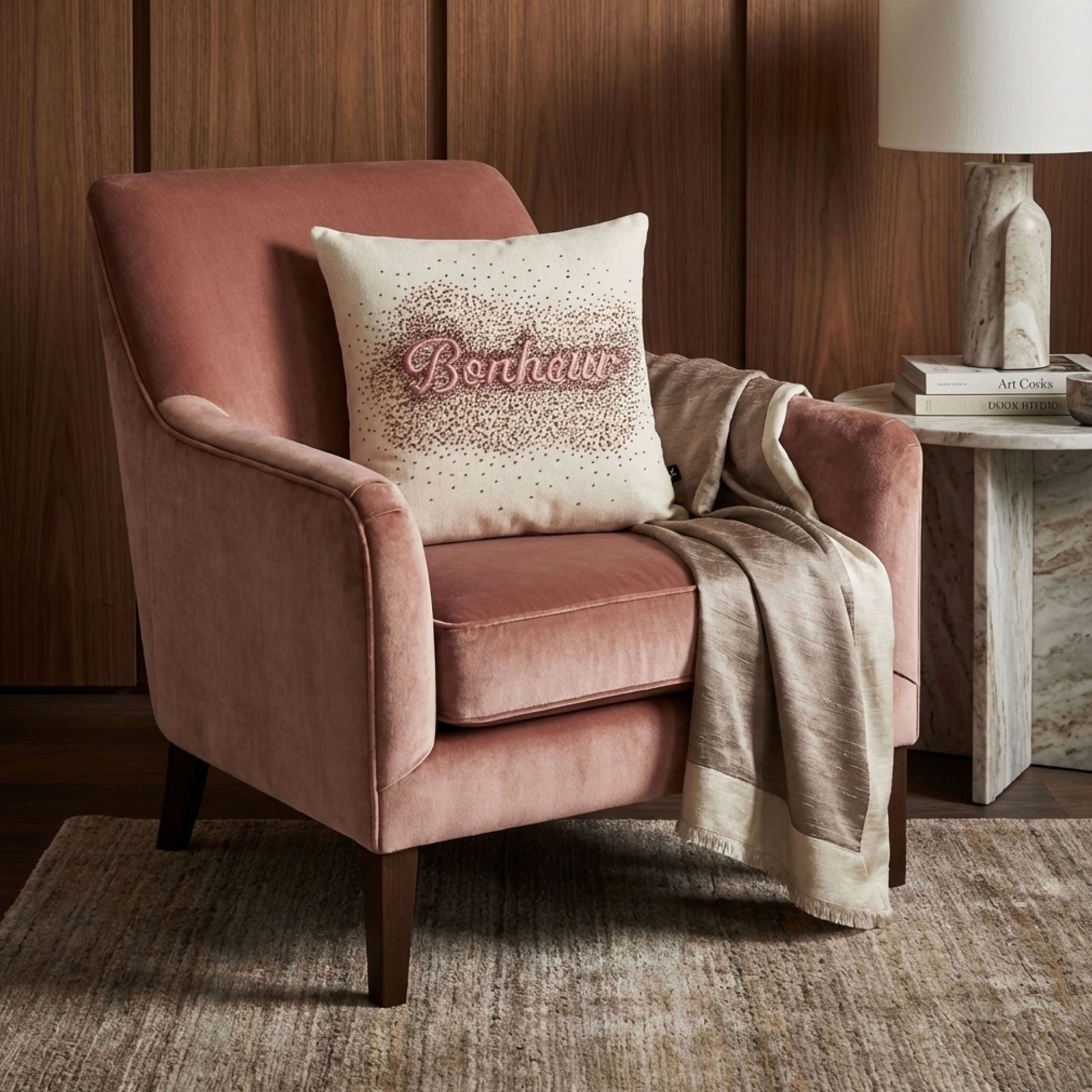 Anaïs Sabre - Déco fauteuil et coussin BONHEUR